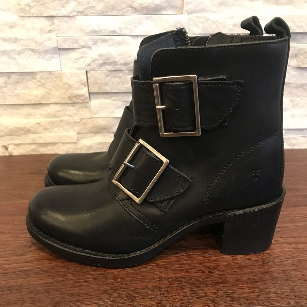 Frye Women's Black Leather Zipper Engineer Moto Boots Size 8.5